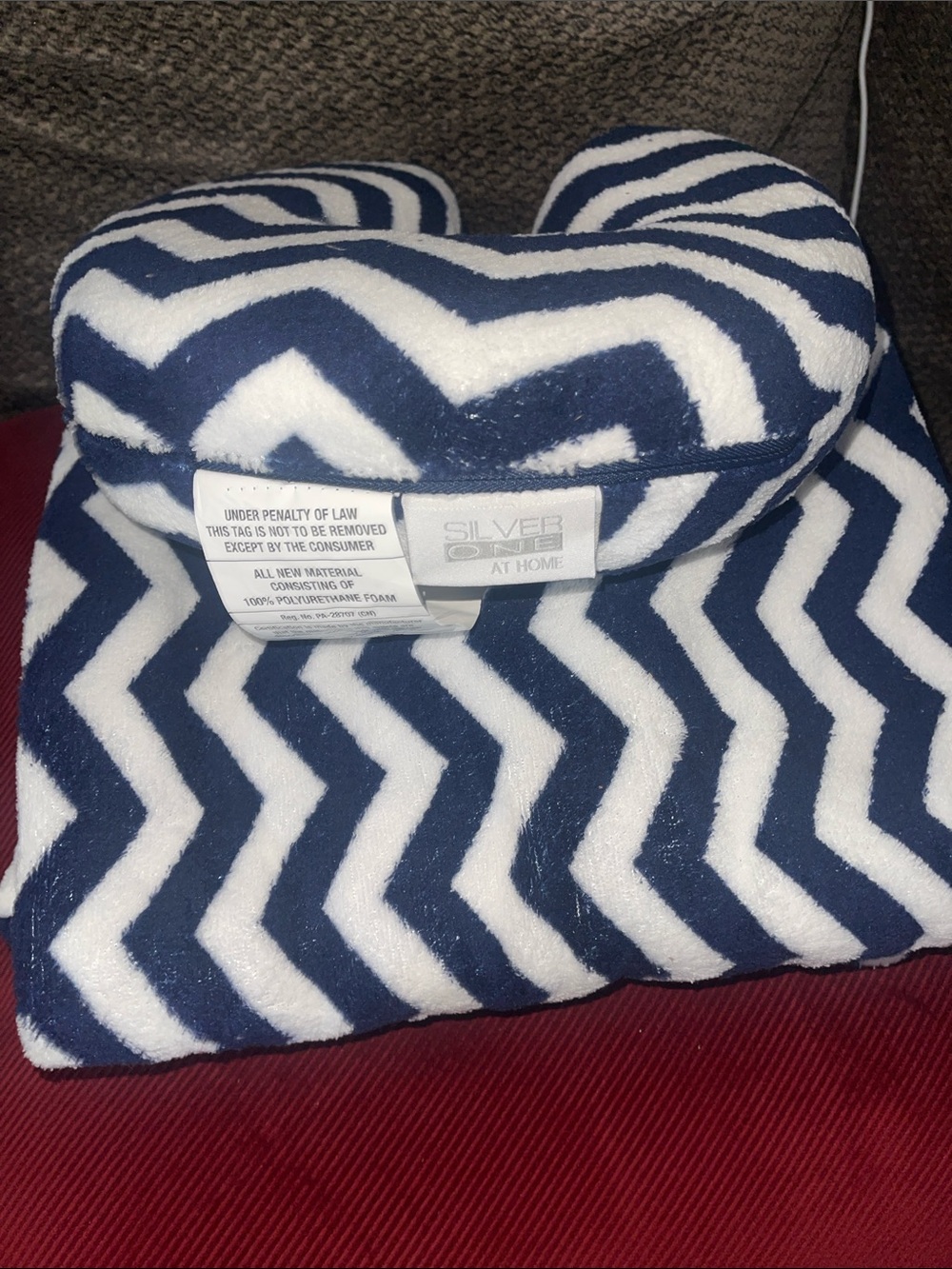 Silver Crest At Home Navy & White Chevron Neck Pillow with blanket